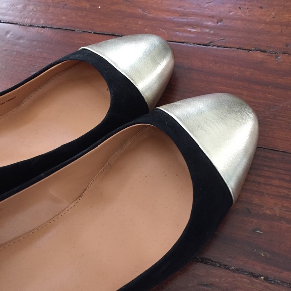 J.Crew black suede gold cap-toe block heels. 9.5 - Picture 3 of 6